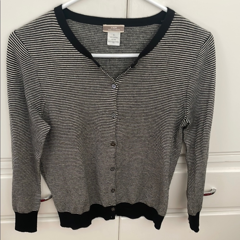 J. Crew 100% Cashmere Black and White Striped Cardigan